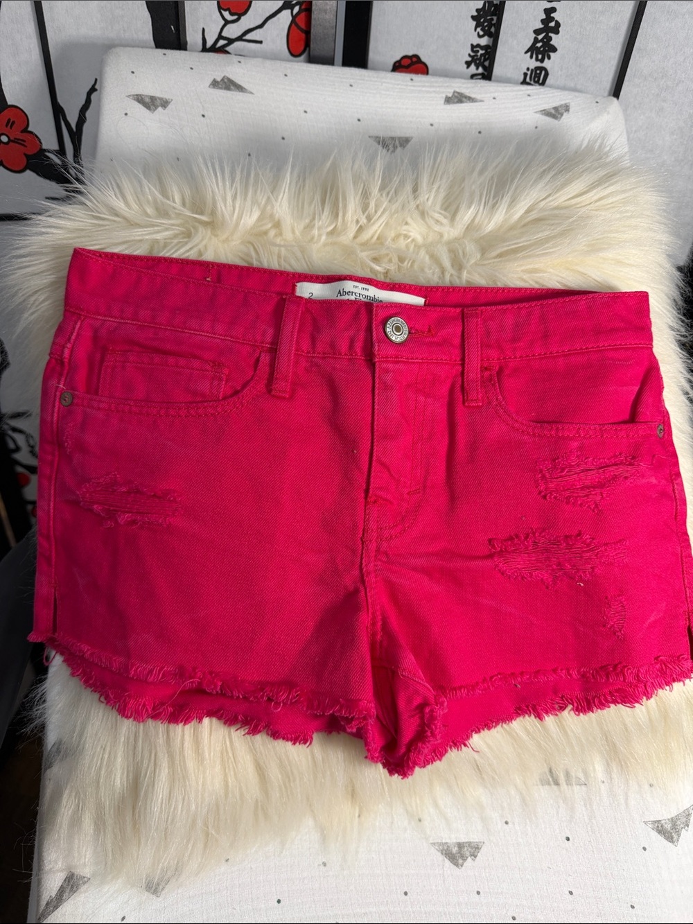 Abercrombie & Fitch Bright Pink Distressed Denim Shorts